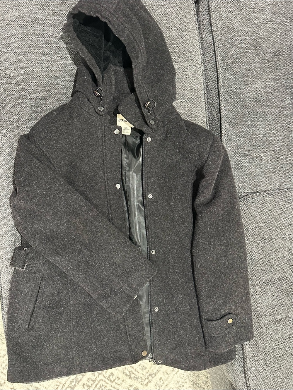 St. John's Bay Dark Charcoal Hooded Wool Coat
